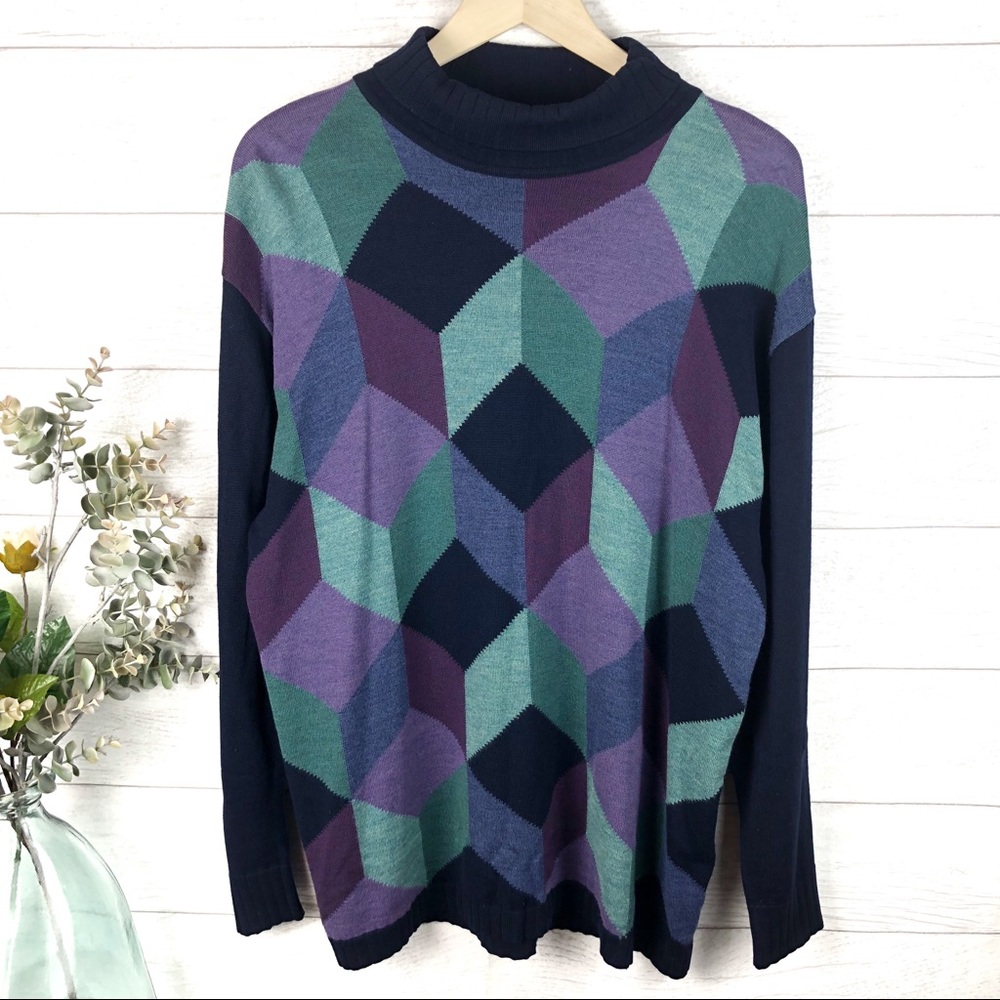 GISPA Blue Patterned Turtle Necked Knit Sweater